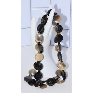 French Designed By Marion Godart Light & Dark Natural Horn Statement 22"Necklace